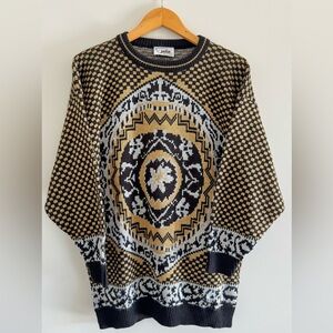 Vintage Jolie Sweater Made in USA
Black Gold Knit Geometric Pattern Size
L